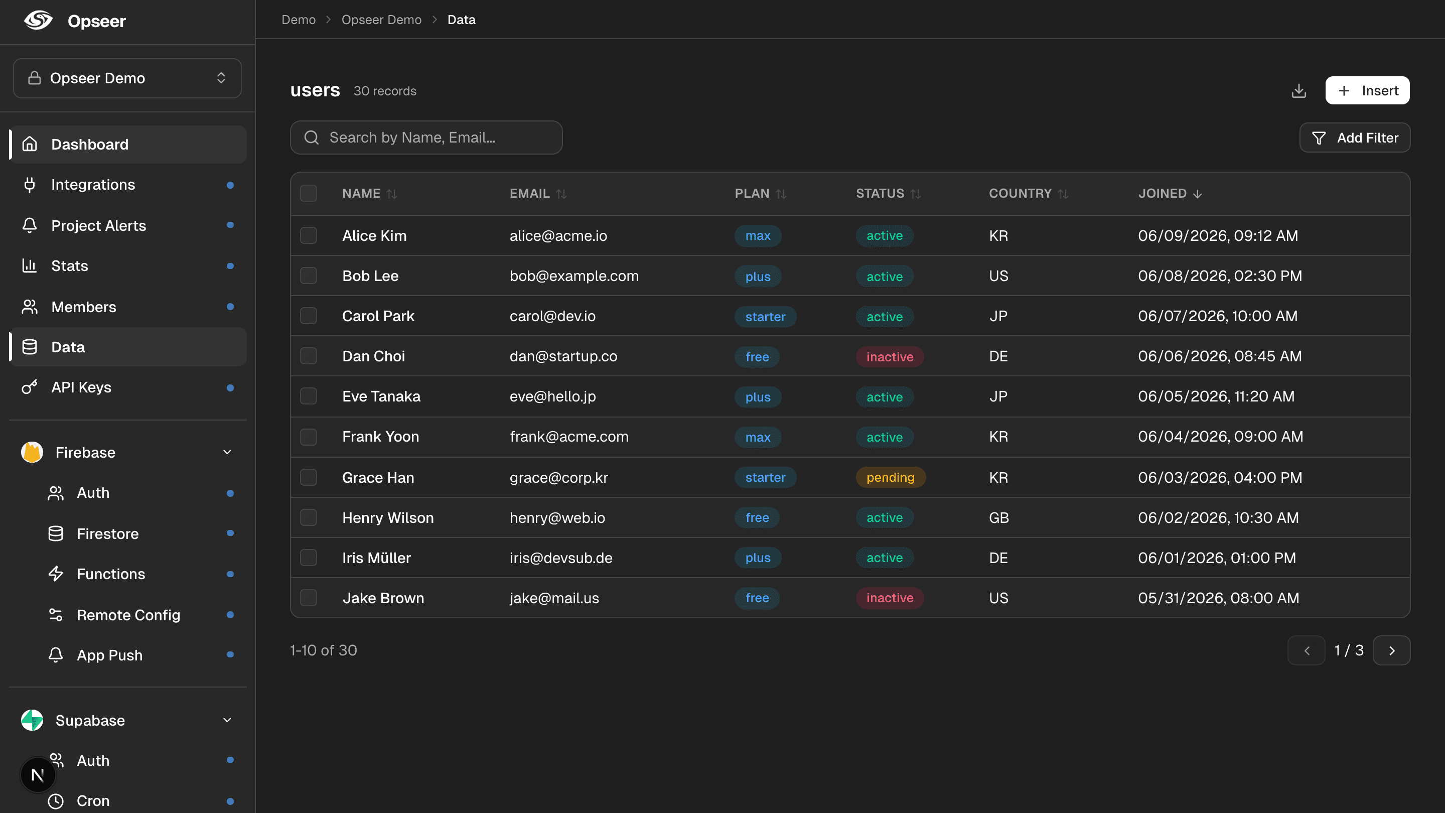 Neon dashboard — Opseer dashboard preview